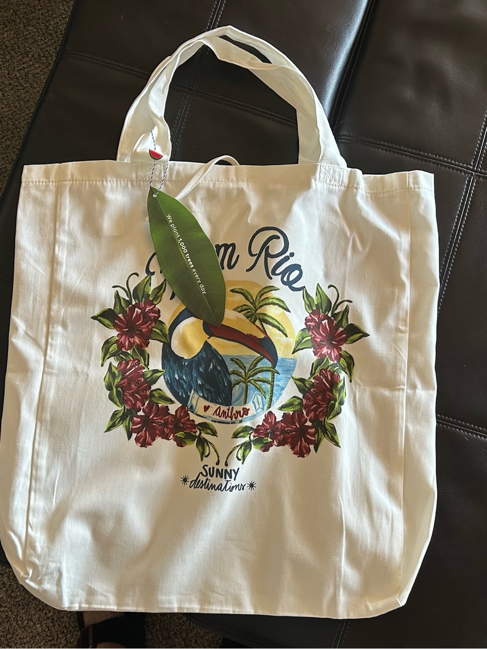 Farm Rio/Anthro collab cream  Canvas Tropical Tote Bag, NWT